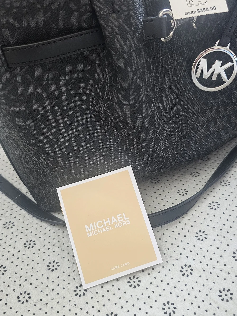 Michael Kors Carson MD CZ SARCHEL Tote with Silver MK Charm NWT